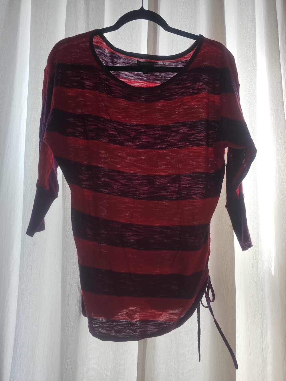Express S Red and Purple Striped Tunic with Side Drawstring